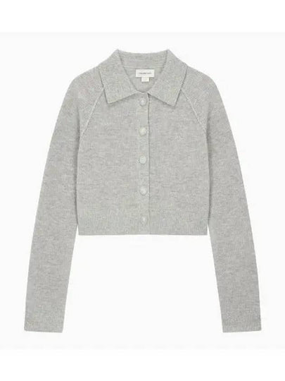 Jeans Cashmere Polo Collar Cropped Cardigan Grey - CALVIN KLEIN - BALAAN 2