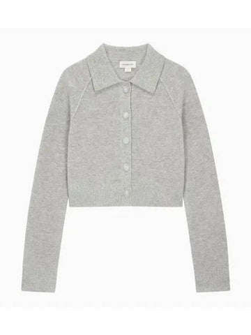 Jeans Cashmere Polo Collar Cropped Cardigan Grey - CALVIN KLEIN - BALAAN 1