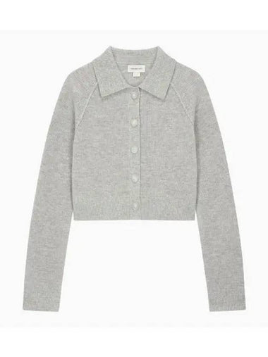 Jeans Cashmere Polo Collar Cropped Cardigan Grey - CALVIN KLEIN - BALAAN 1