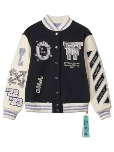 Logo Patch Varsity Jacket Black - OFF WHITE - BALAAN 1