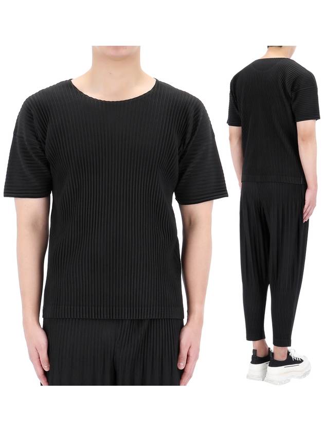 Pleated Short Slevee T-Shirt Black - ISSEY MIYAKE - BALAAN 2