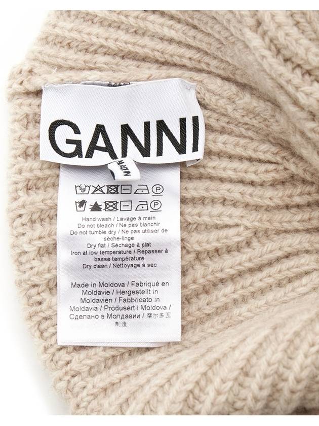 Logo Rib Edge Wool Beret Sand - GANNI - BALAAN 8