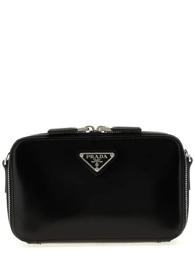 Brique Brushed Leather Messenger Bag Black - PRADA - BALAAN 1