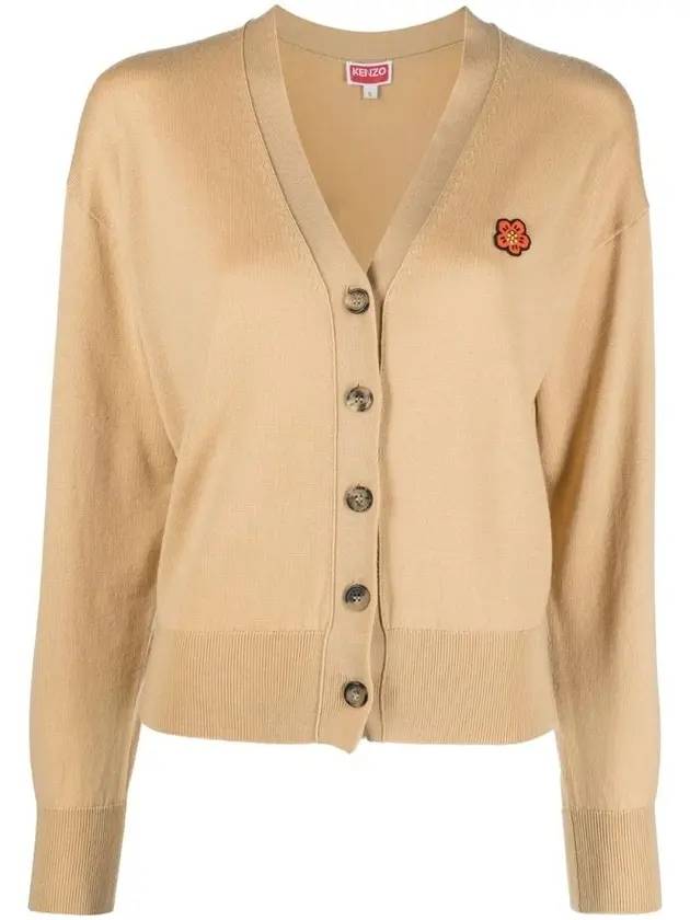 Boke Flower Embroidered Wool Cardigan Beige - KENZO - BALAAN 1