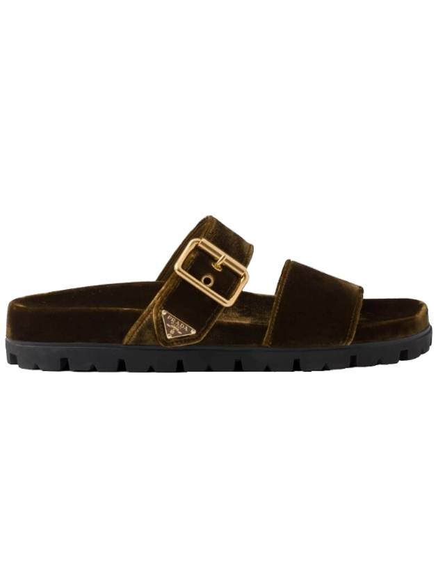 Velvet Slide Slippers Oak - PRADA - BALAAN 1