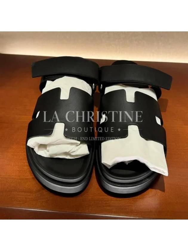 Hermes Chypre H Logo Calfskin Sandals Black - HERMES - BALAAN 7