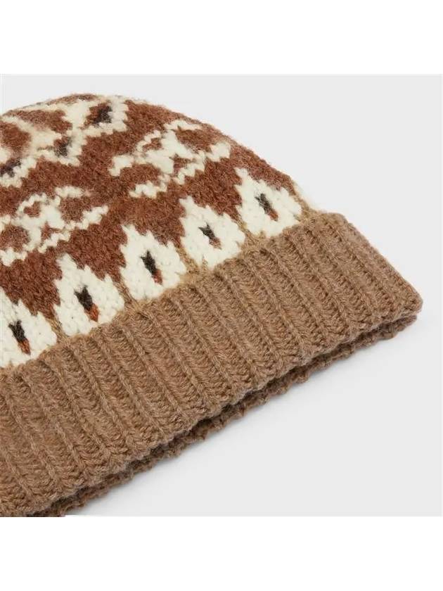 Triomphe Fair Isle Wool Beanie Camel - CELINE - BALAAN 4