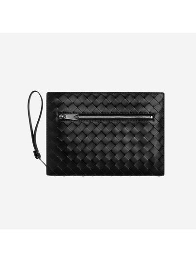 Intrecciato Zipper Small Clutch Bag Black - BOTTEGA VENETA - BALAAN 2