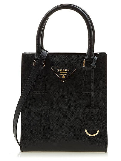 Triangular Logo Saffiano Leather Tote Bag Black - PRADA - BALAAN 2