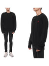 Heart Embroidered Logo Crew Neck Knit Top Black - AMI - BALAAN 3