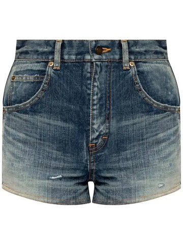 Destroyed Denim Shorts Blue - SAINT LAURENT - BALAAN 1