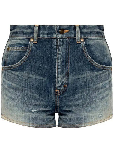 Destroyed Denim Shorts Blue - SAINT LAURENT - BALAAN 1