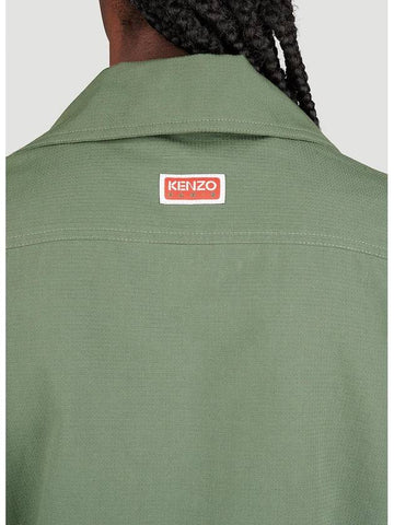 Kimono Paris Label Cotton Short Sleeve Shirt Green - KENZO - BALAAN 1