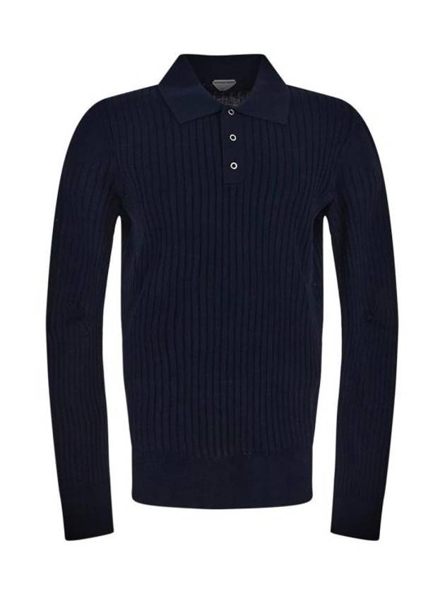 Cotton Long Sleeve Polo Shirt Midnight Blue - BOTTEGA VENETA - BALAAN 2