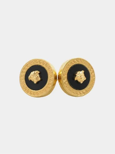 Enamel Medusa Stud Earrings Black Gold - VERSACE - BALAAN 2