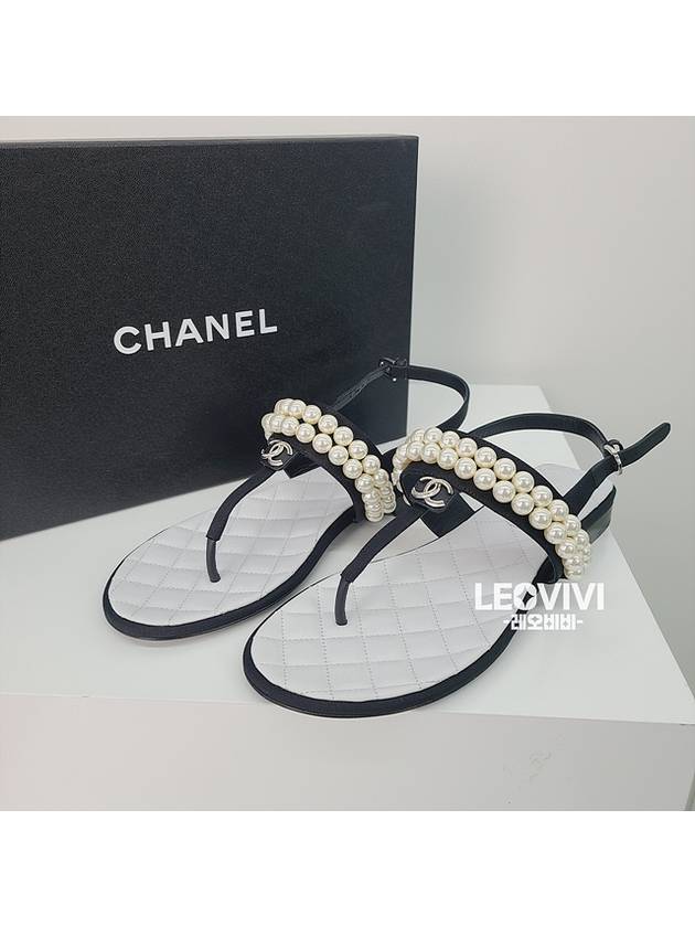 CC logo pearl pearl thong strap flip flop sandals black 375 G39182 - CHANEL - BALAAN 8