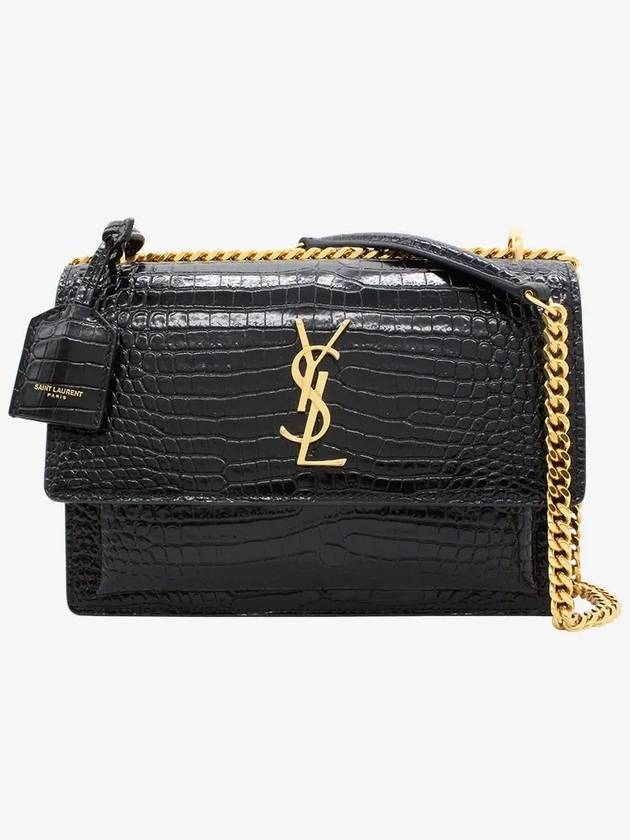 Gold Sunset Crocodile Embossed Leather Shoulder Bag Black - SAINT LAURENT - BALAAN.