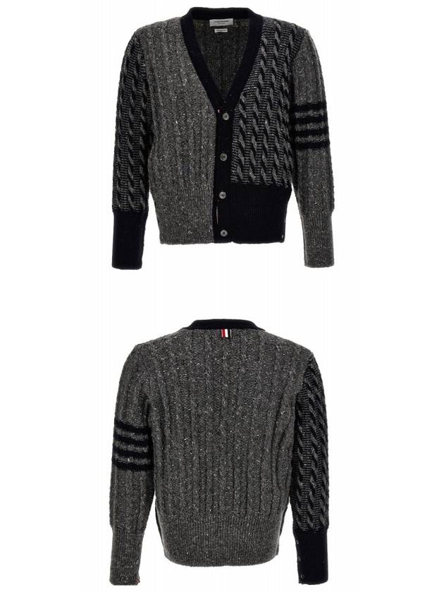 Funmix Donnyroll Cable 4 Bar V-Neck Cardigan Medium Grey - THOM BROWNE - BALAAN 6