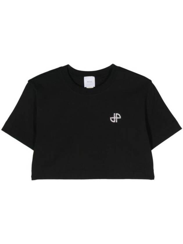 Logo Crop Cotton Short Sleeve T-Shirt Black - PATOU - BALAAN 4