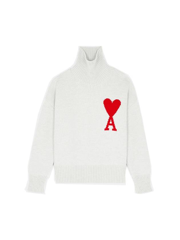 Big Heart Logo Wool Knit Turtleneck White - AMI - BALAAN 2