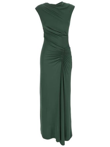 'Acacia' Green Crewneck Sleeveless Long Dress With Ruched Details On The Waist In Rayon Stretch Woman - SIMKHAI - BALAAN 1