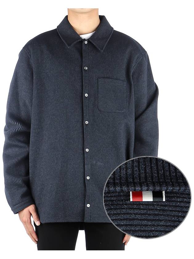 Tech Seersucker Button Down Shirt Jacket Navy - THOM BROWNE - BALAAN 2