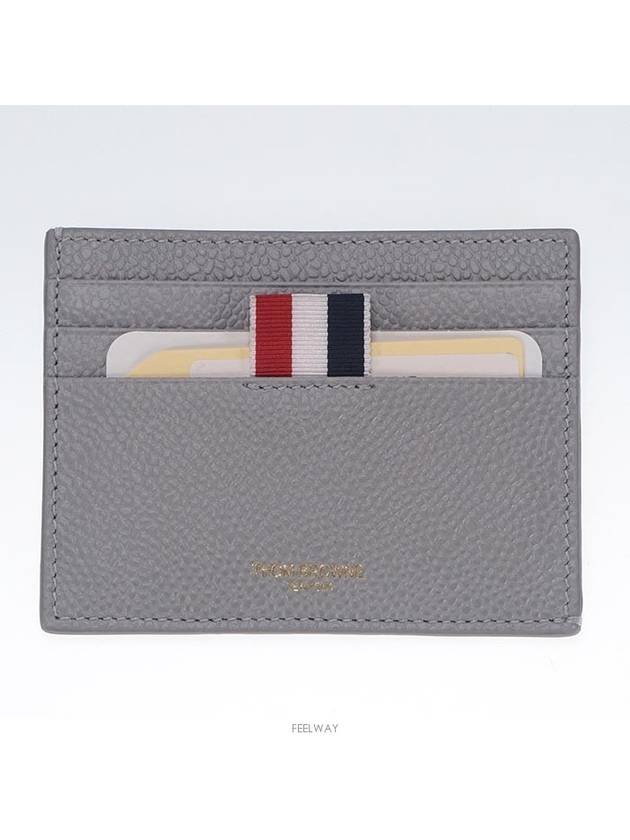 Pebble Calfskin 4-Bar Applique Note Card Wallet Grey - THOM BROWNE - BALAAN.