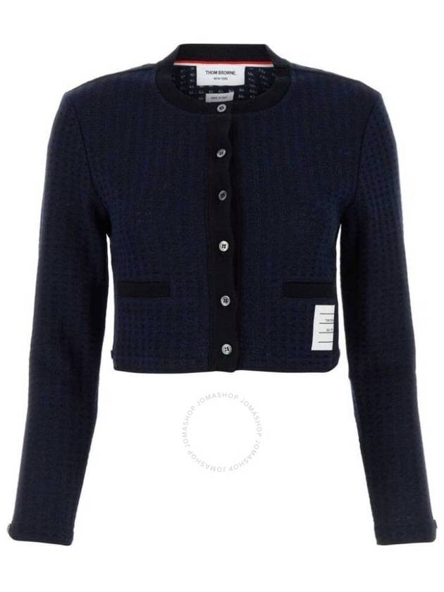 Check Jacquard Crop Cardigan Navy - THOM BROWNE - BALAAN 2