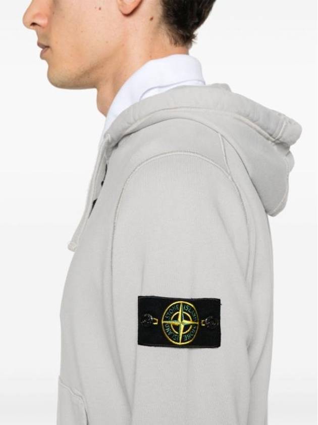 Organic Cotton Fleece Zip-Up Hoodie Grey - STONE ISLAND - BALAAN 4