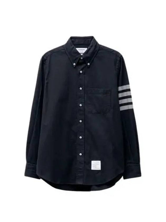 Men's Diagonal Solid Flannel Long Sleeve Shirt Navy - THOM BROWNE - BALAAN 2