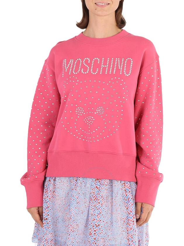 Moschino Ladies Fantasy Print Fucsia Crystal Teddy Bear Organic Cotton Sweatshirt, Brand Size 38 (US Size 4) - MOSCHINO - BALAAN 1