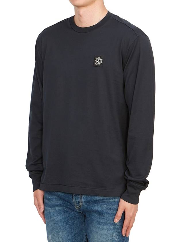 Logo Patch Cotton Jersey Long Sleeve T-Shirt Navy - STONE ISLAND - BALAAN 3