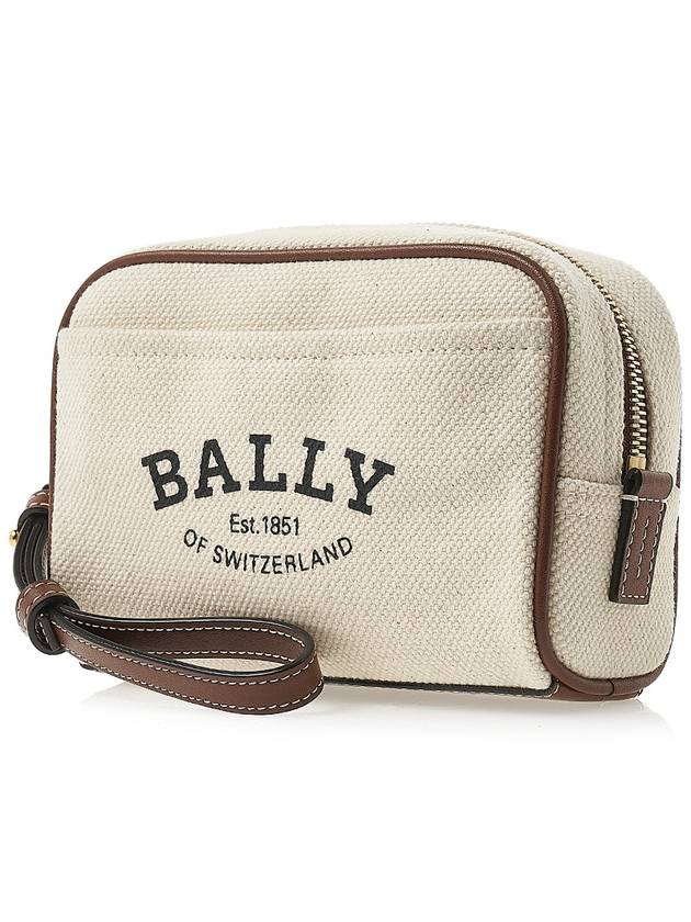 Logo Print Zipper Pouch Bag Beige - BALLY - BALAAN 3