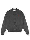 Red Heart Logo Merino Wool Cardigan Heather Grey - AMI - BALAAN 2