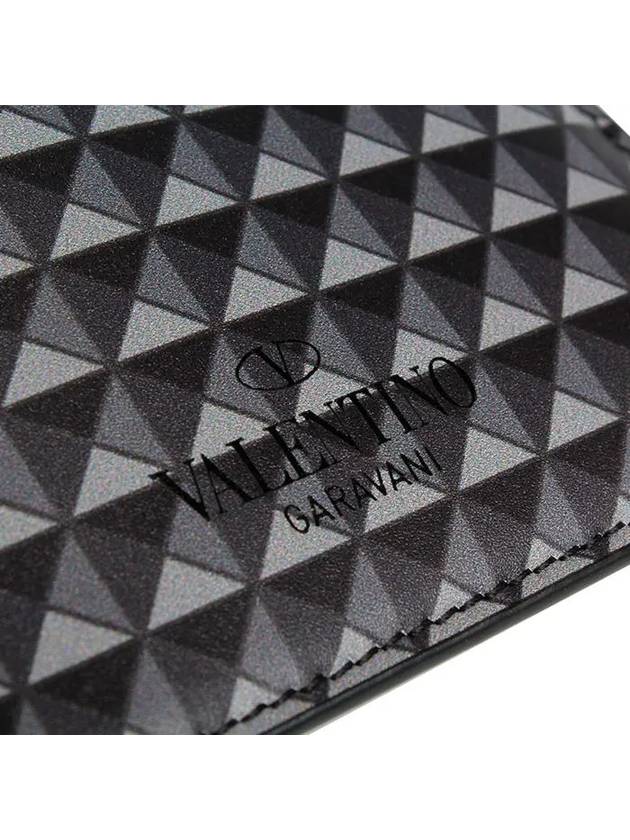 Men's Mini Stud Motif Logo Print Leather Half Wallet Black - VALENTINO - BALAAN 6