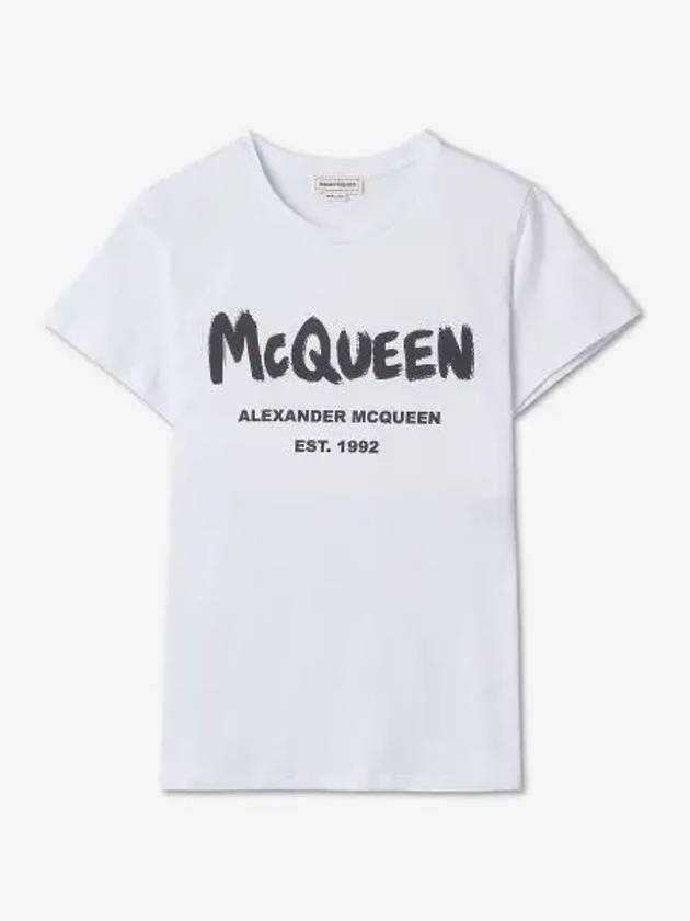 Women's Graffiti Logo Short Sleeve T-Shirt White - ALEXANDER MCQUEEN - BALAAN 2