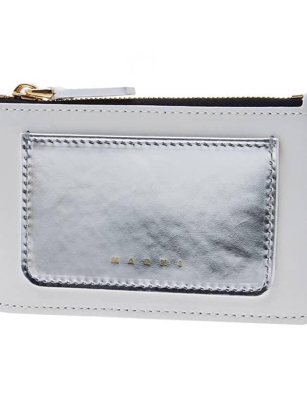 Logo Zipper Leather Card Wallet Silver - MARNI - BALAAN 7