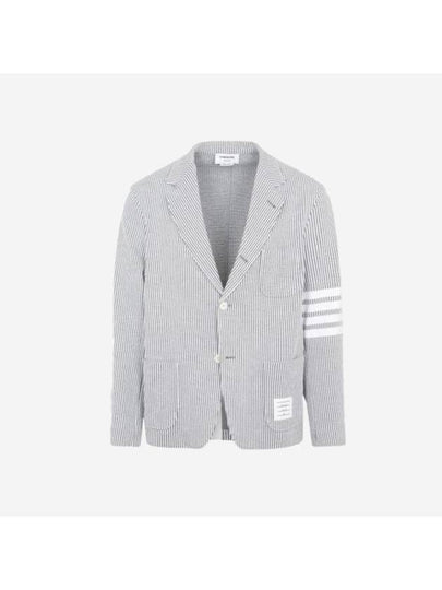 Men's 4 Bar Seesucker Loopback 4 Bar Sack Cardigan Grey - THOM BROWNE - BALAAN 2