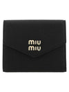 Logo Leather Tri-fold Half Wallet Black - MIU MIU - BALAAN 1