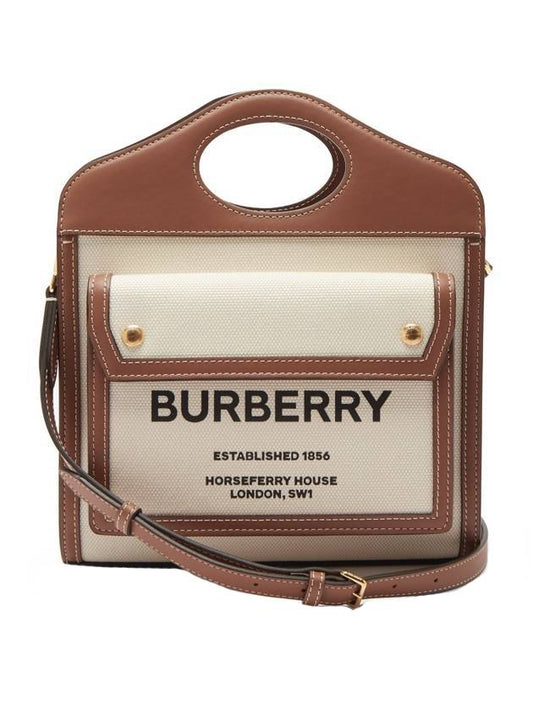 Mini Two-Tone Canvas And Leather Pocket Bag Natural Malt Brown - BURBERRY - BALAAN 1
