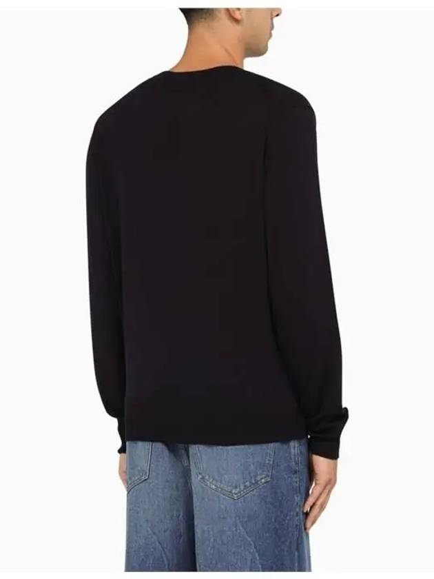 Heart Embroidered Logo Crew Neck Knit Top Black - AMI - BALAAN 4