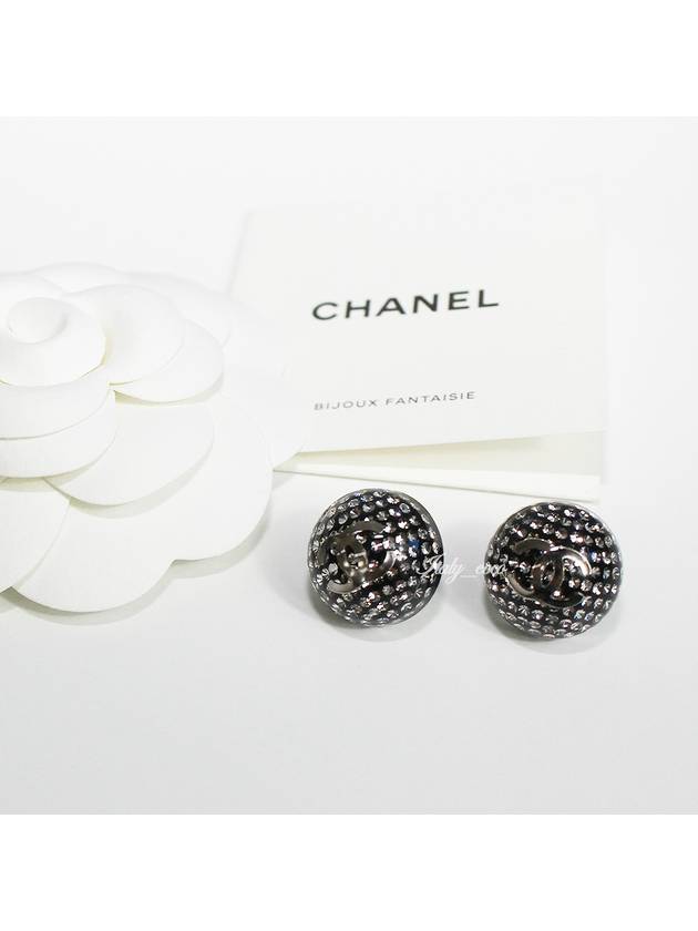 earrings metal resin diamante silver black crystal - CHANEL - BALAAN 3