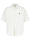 Men's Boxy Fit Embroidered Logo Short Sleeve Shirt White - AMI - BALAAN 2