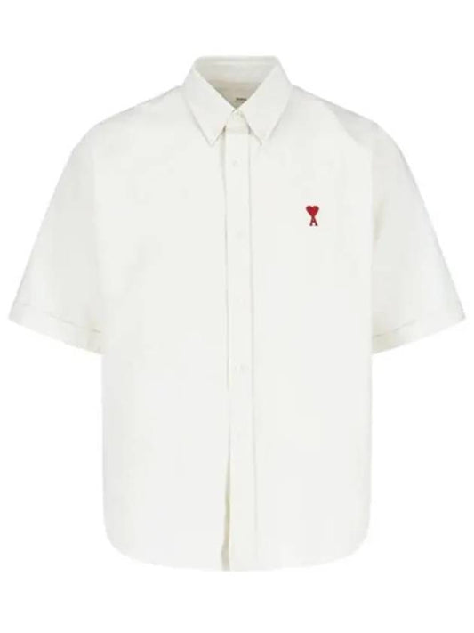 Men's Boxy Fit Embroidered Logo Short Sleeve Shirt White - AMI - BALAAN 2