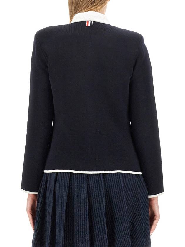 Women's Tipping Double Face Callalis Merino Wool Cardigan Navy - THOM BROWNE - BALAAN 4