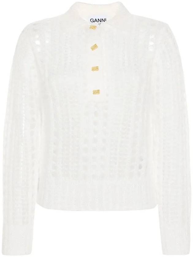 Mohair Lace Polo Knit Top White - GANNI - BALAAN 3