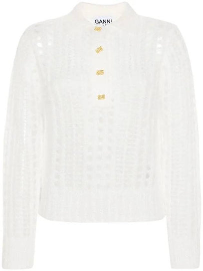 Mohair Lace Polo Knit Top White - GANNI - BALAAN 2