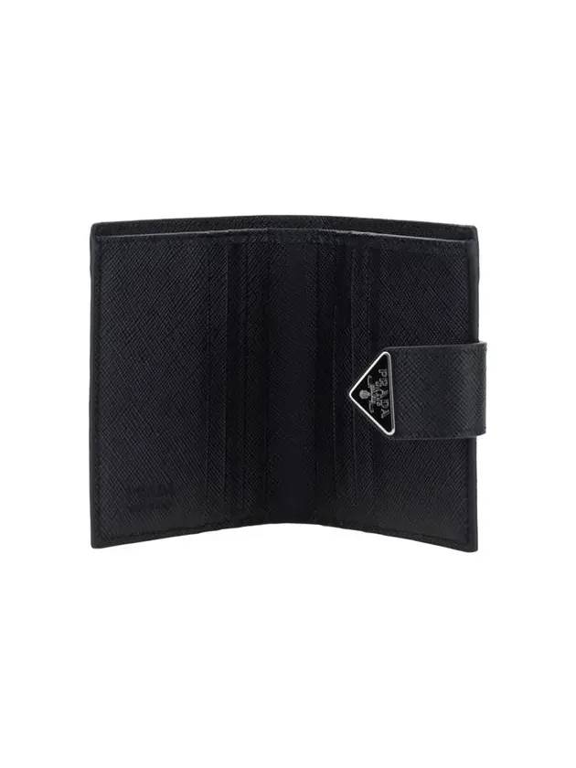 Triangle Logo Saffiano Leather Half Wallet Black - PRADA - BALAAN 4