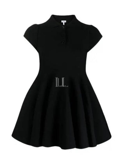 Polo Collar Viscose Short Dress Black - LOEWE - BALAAN 2