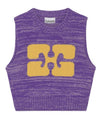 Logo Graphic Cropped Wool Vest Purple - GANNI - BALAAN 2